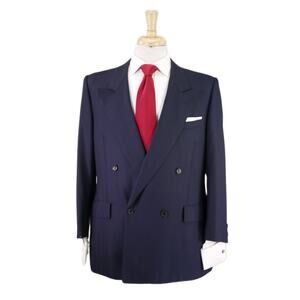 Chester Barrie Vintage Navy Blue Tonestripe Double Breasted Wool Suit 40S